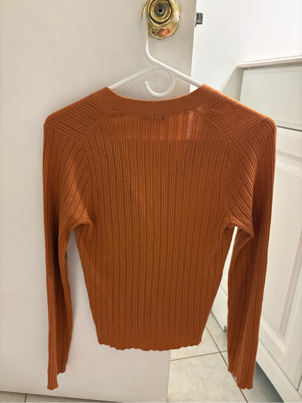 Madewell Ribbed Button-Front Cardigan in Rust - Picture 3 of 7
